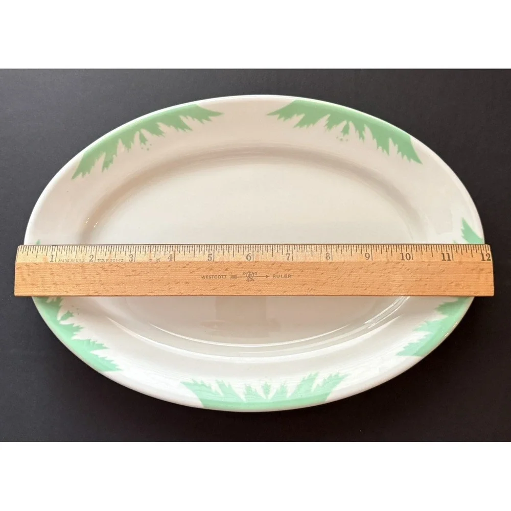 Vintage 1960s Sterling Restaurant Ware Oval Mint Green Leaf Platter‎ 12